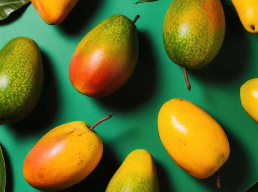 Mangos en etapa de maduración y bellos mangos maduros.