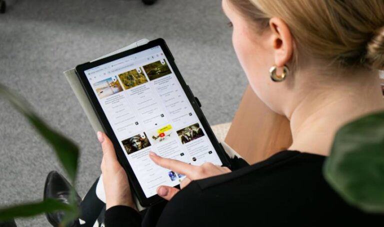 a woman using a tablet