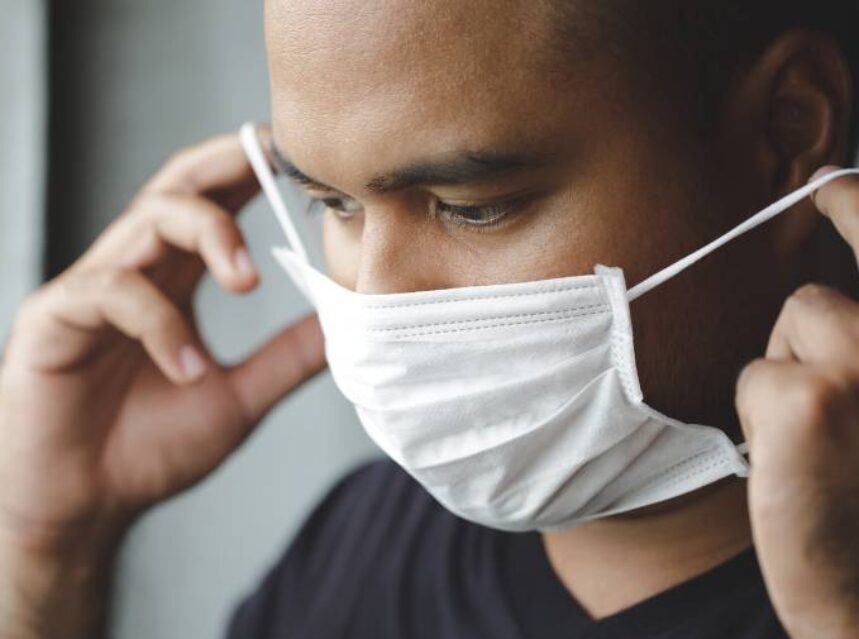 a man wearing a face mask