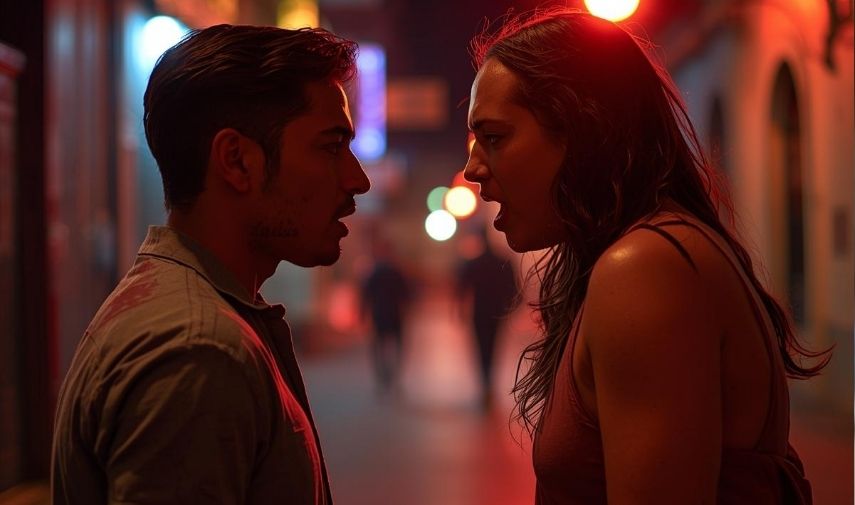 Pareja discutiendo, representando los estilos de comunicación tóxica absolutista y conflictiva-pesimista, según la Dra. Amor.