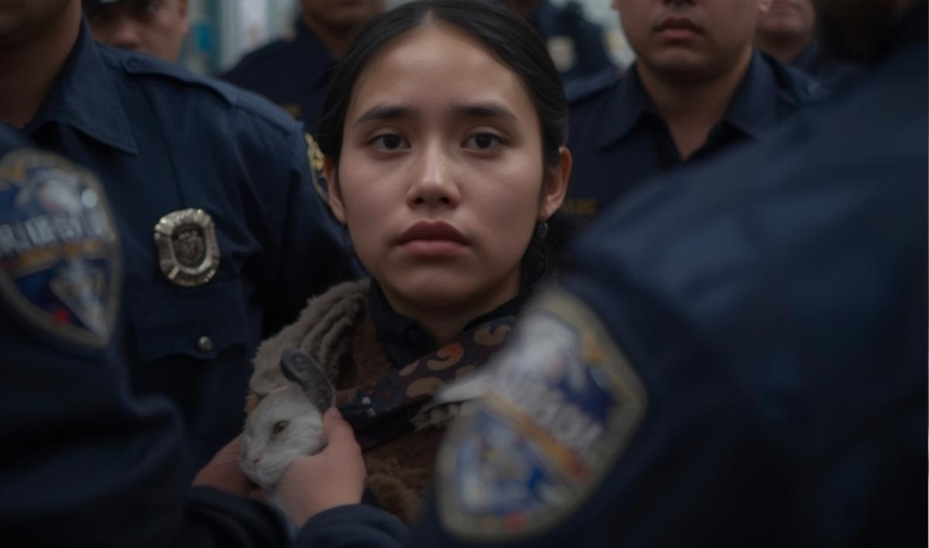 Persona siendo detenida por agentes migratorios mientras conoce y ejerce sus derechos según la guía de la ACLU.